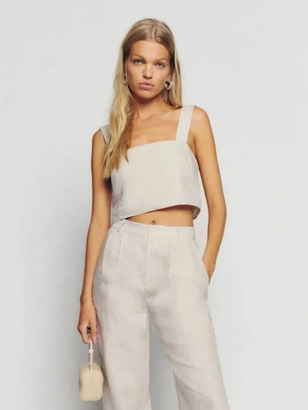 Reformation Beige Linen‎ Crop Tank and Wide Leg Pants Set
